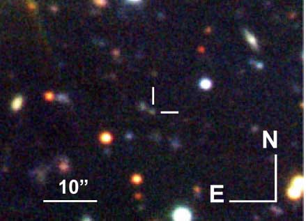 去年伽馬射線爆發星系位置的光學圖像