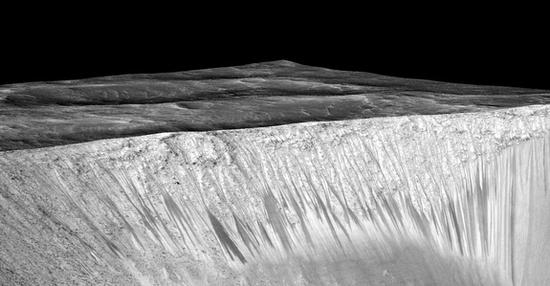 火星上流動液體造成季節性的斜坡紋線