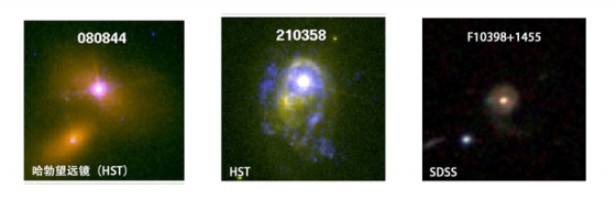 三個星系的光學、紫外圖像