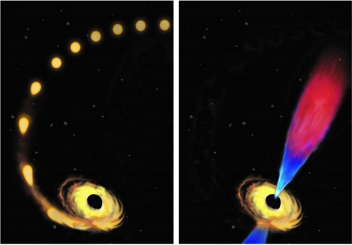 畫家筆下恆星被黑洞摧毀前和後的過程