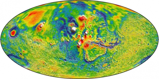 火星重力圖白色區域重力較大藍色地區重力較小