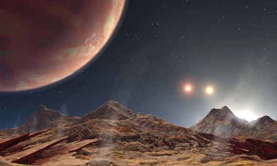 畫家筆下有三個太陽的系外行星