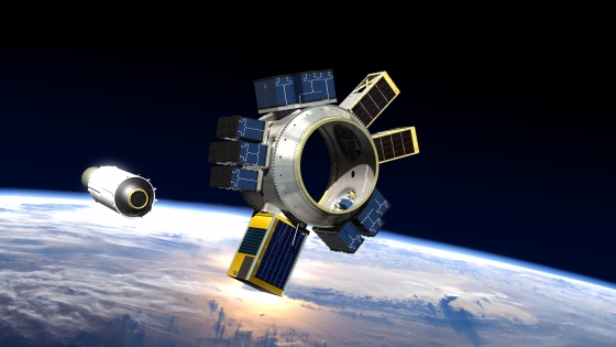 畫家筆下太空飛行公司搭載大量微衛型星的雪巴接環