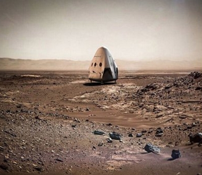 畫家筆下天龍號太空船降落火星的情況