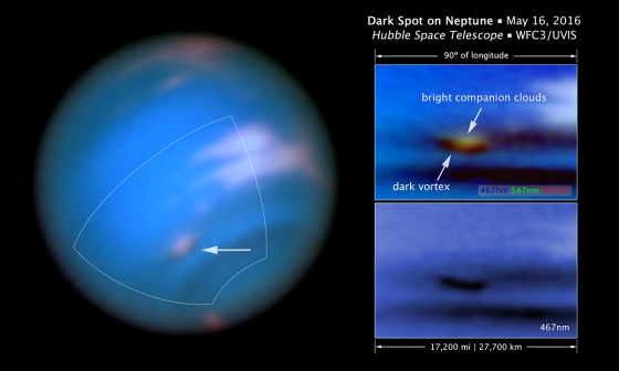 5月16日海王星大氣層出現的黑暗漩渦