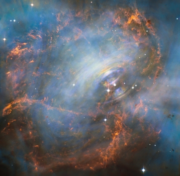 哈勃太空望遠鏡拍攝蟹狀星雲的移動核心
