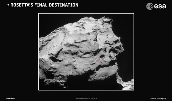 紅圈是羅塞塔號長眠在彗星的位置