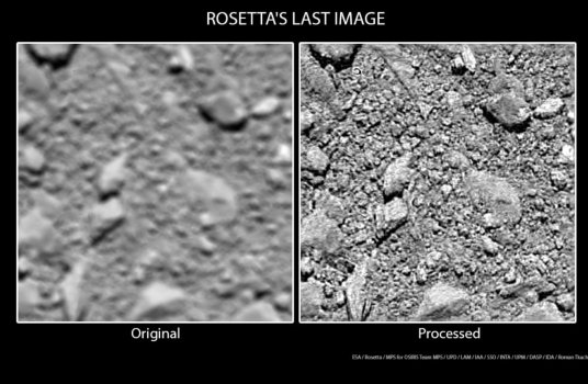 羅塞塔號拍攝的最後一張照片(右圖經過處理）