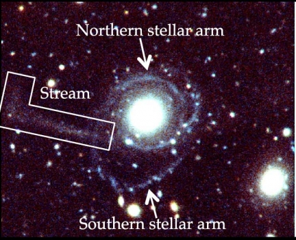 GASS 3505星系微弱的氫氣噴流(左邊)