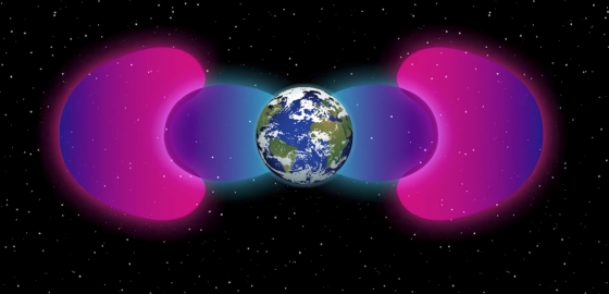 紫色屏障將粉紅色的范亞倫輻射帶推離地球