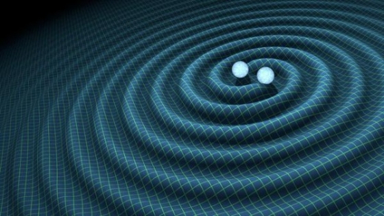 兩個互相環繞的重物產生重力波時空漣漪