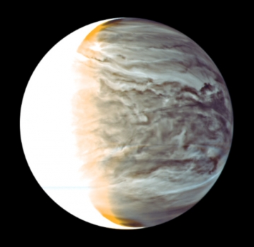 金星夜表面由紅外線相機拍攝的假色雲圖